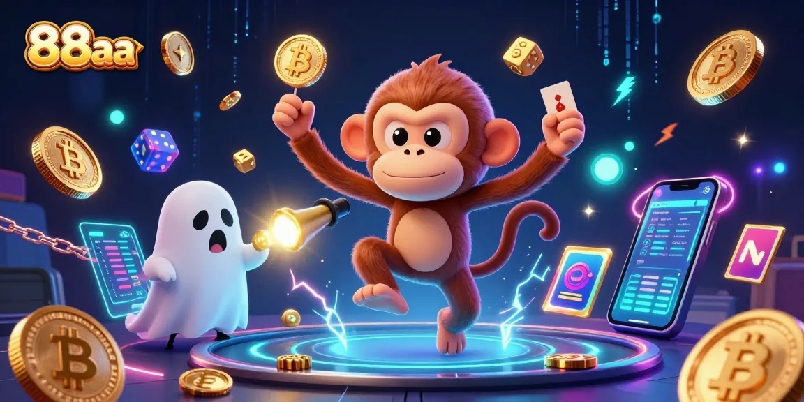 Engage with 88aa as the ghost-hunter puppy tracks a mischievous monkey in a vibrant casino scene.
