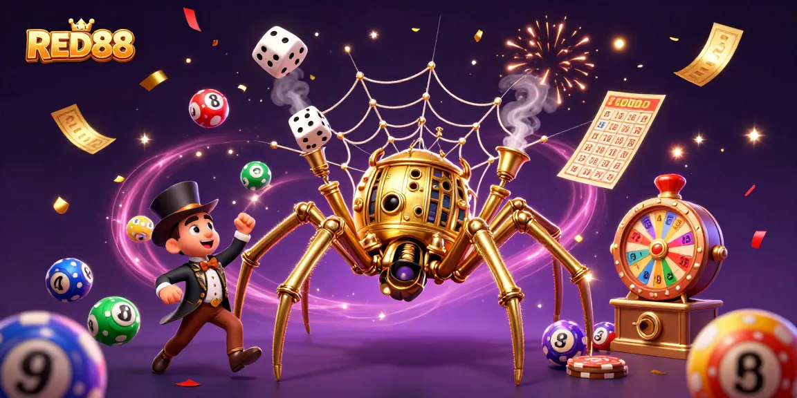 Engage with RED88 and win exciting prizes in a vibrant casino-themed scene.