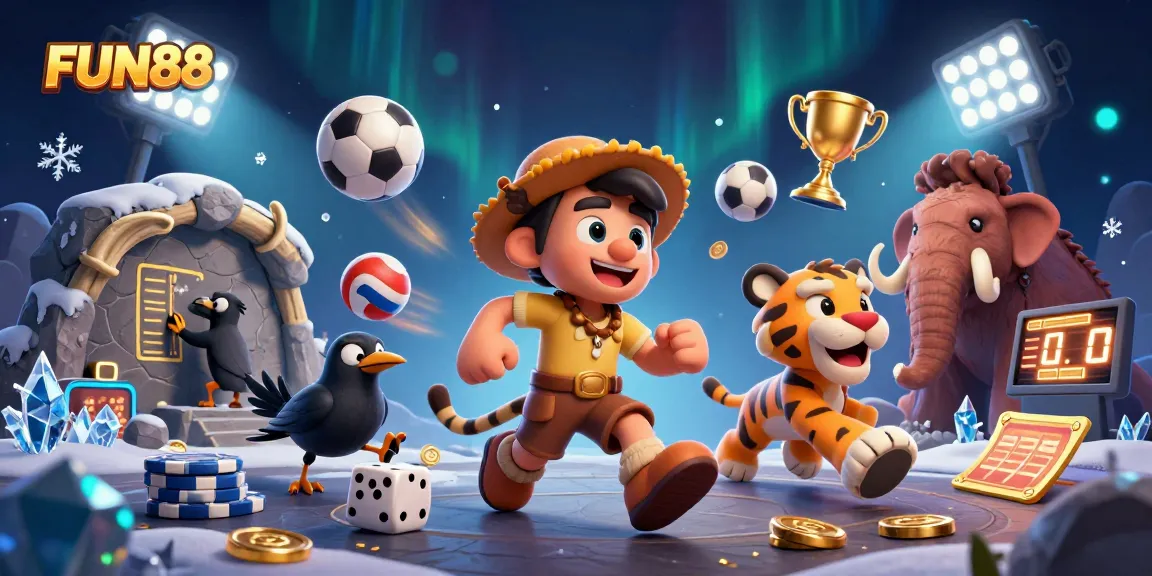 Experience FUN88’s thrilling prehistoric casino with cavemen and sports betting excitement.