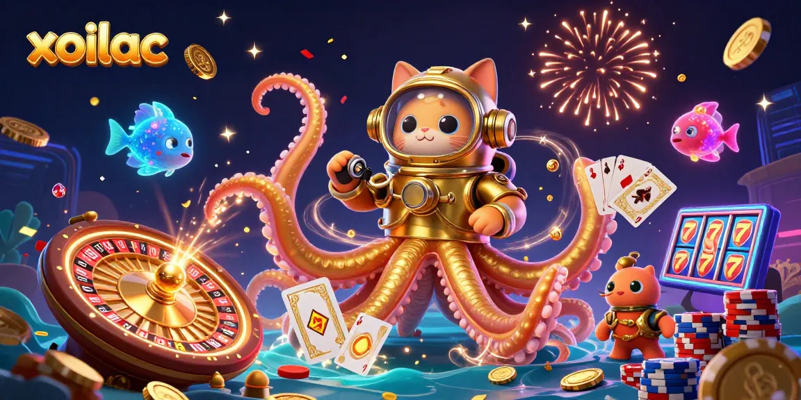 Xoilac offers thrilling gambling experiences with a 3D kraken, diving cat, and vibrant game elements.