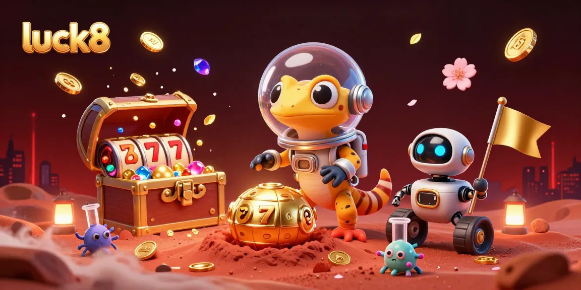 Experience luck8's thrilling casino adventure with a Martian gecko and golden treasures!