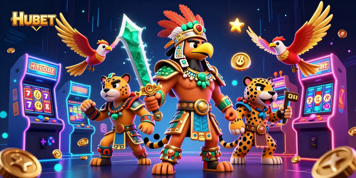 Engage in epic gameplay at HUBET with Aztec warriors amidst colorful casino elements.