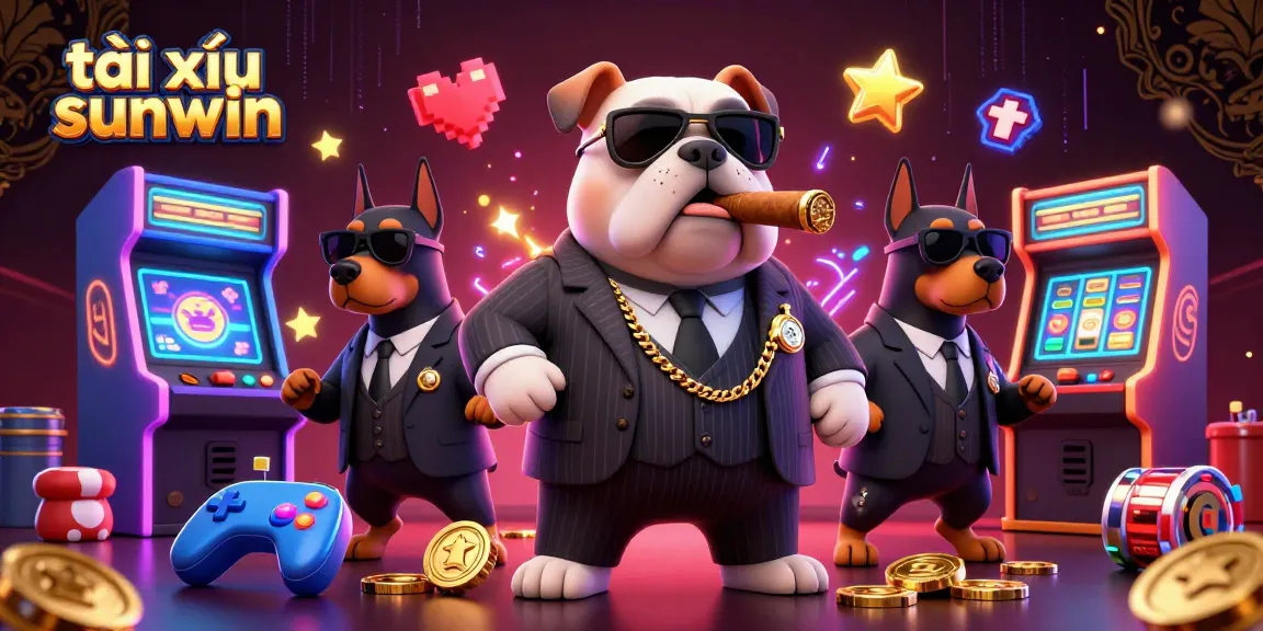 Experience the excitement of tài xỉu sunwin with a dynamic 3D casino scene featuring a bulldog mafia boss and Doberman bodyguards.