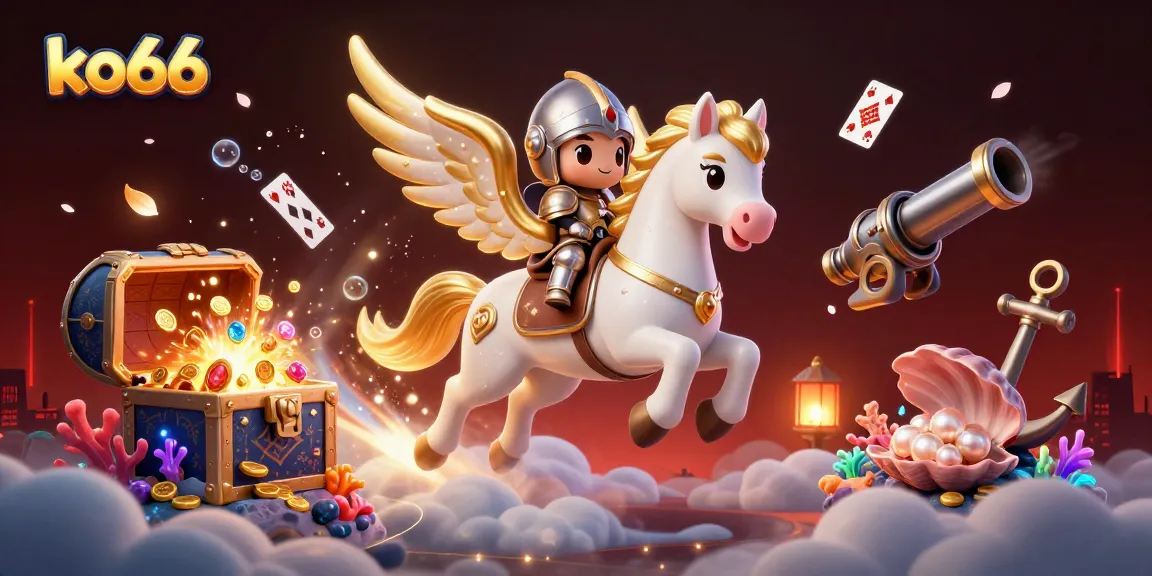Experience thrilling gaming action at ko66 with an enchanted horse and knight in a vibrant casino world.